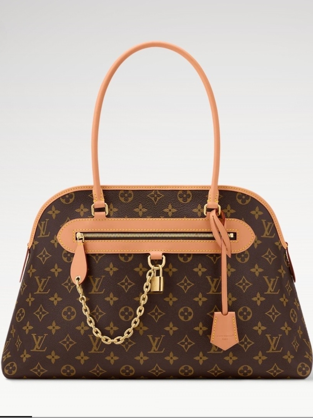 Brown Monogram Canvas Satchel with Orange-Tan Trim